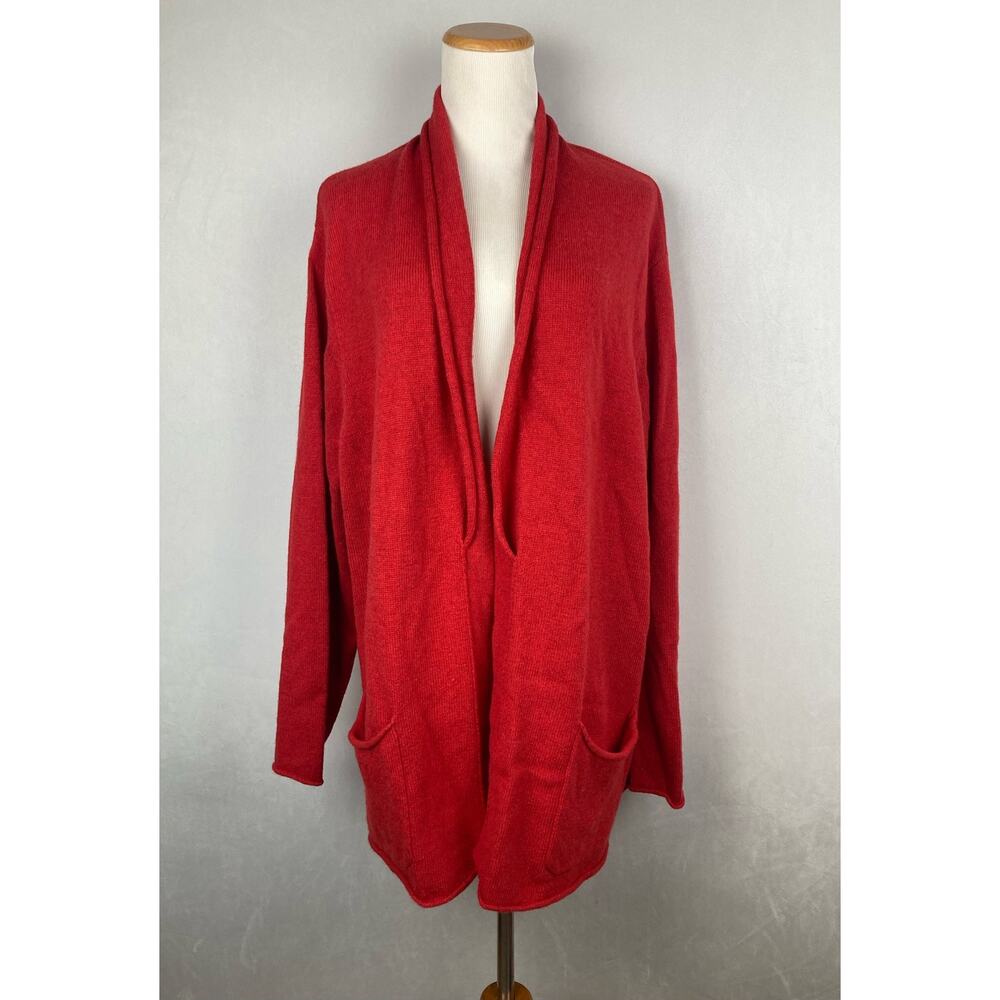 J. Jill Wool Cashmere Blend Red Open Front Cardigan Size 3X Casual Versatile.